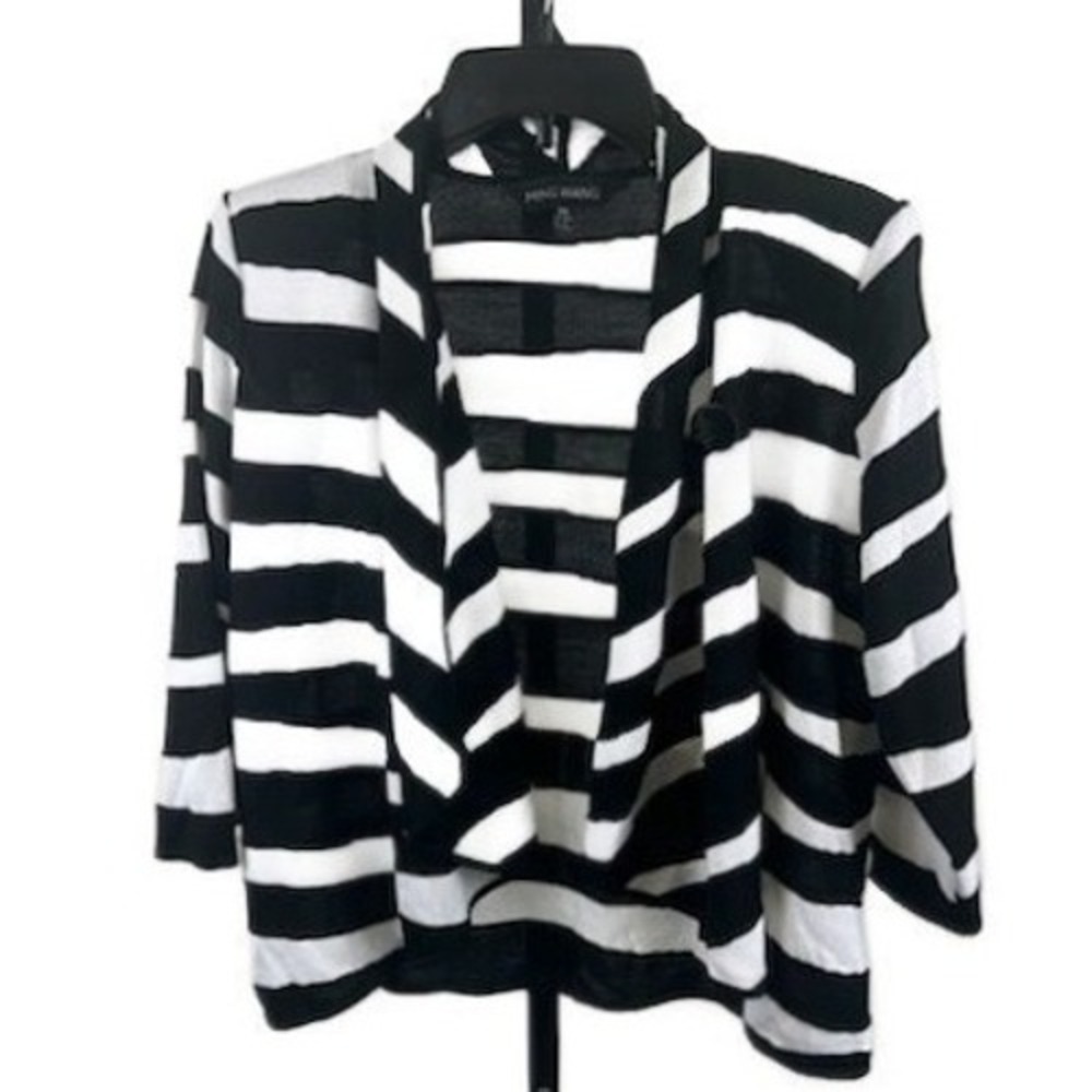 Ming Wang Black White Cardigan Sweater Striped Button Front Size SP Small Petite